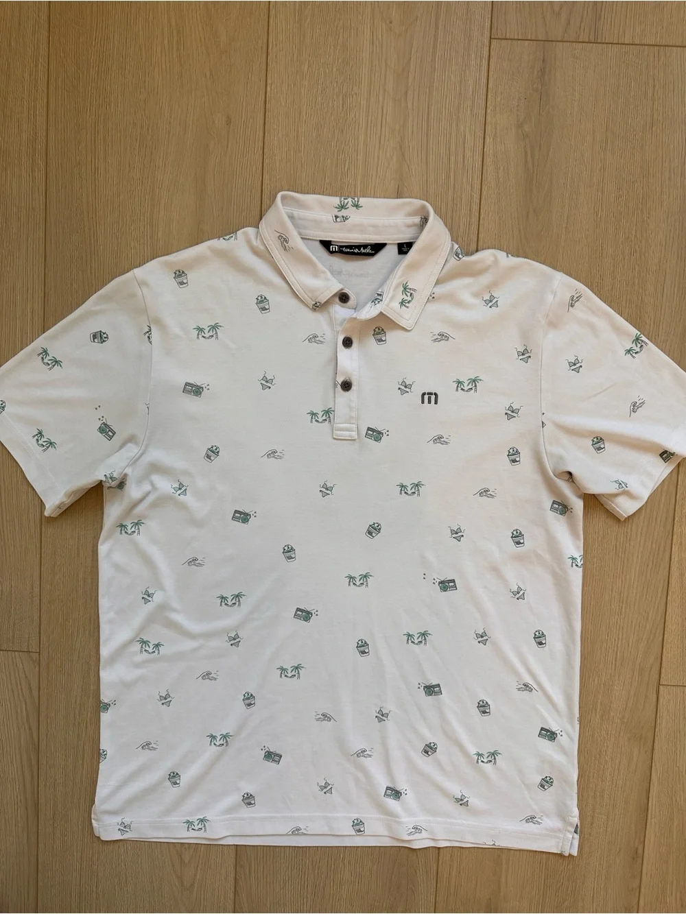 Travis Mathew White Polo with Palm & Beach Icons